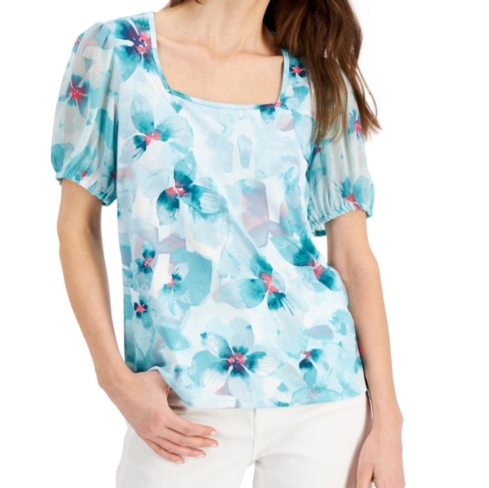 3/$25 🆕 Willow Drive Floral Blouse with Sheer Sleeves XS